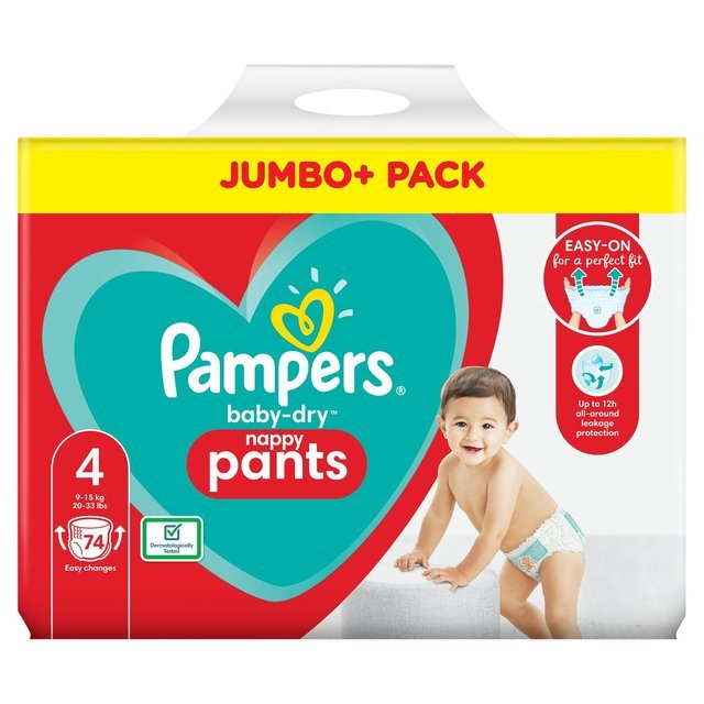 Sauskelnės – kelnaitės PAMPERS Pants, Jumbo Pack, 4 dydis (9-15kg.) 74 vnt.