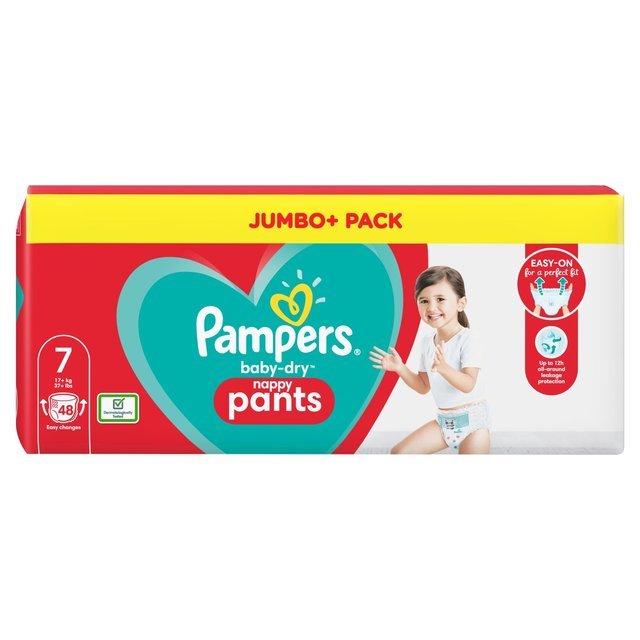 Sauskelnės – kelnaitės PAMPERS Pants, Jumbo Pack, 7 dydis (17+ kg.) 48 vnt.