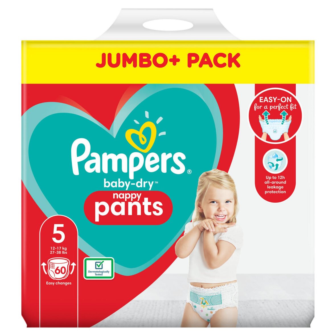Sauskelnės – kelnaitės PAMPERS Pants, Jumbo Pack, 5 dydis (12-17kg.) 60 vnt.