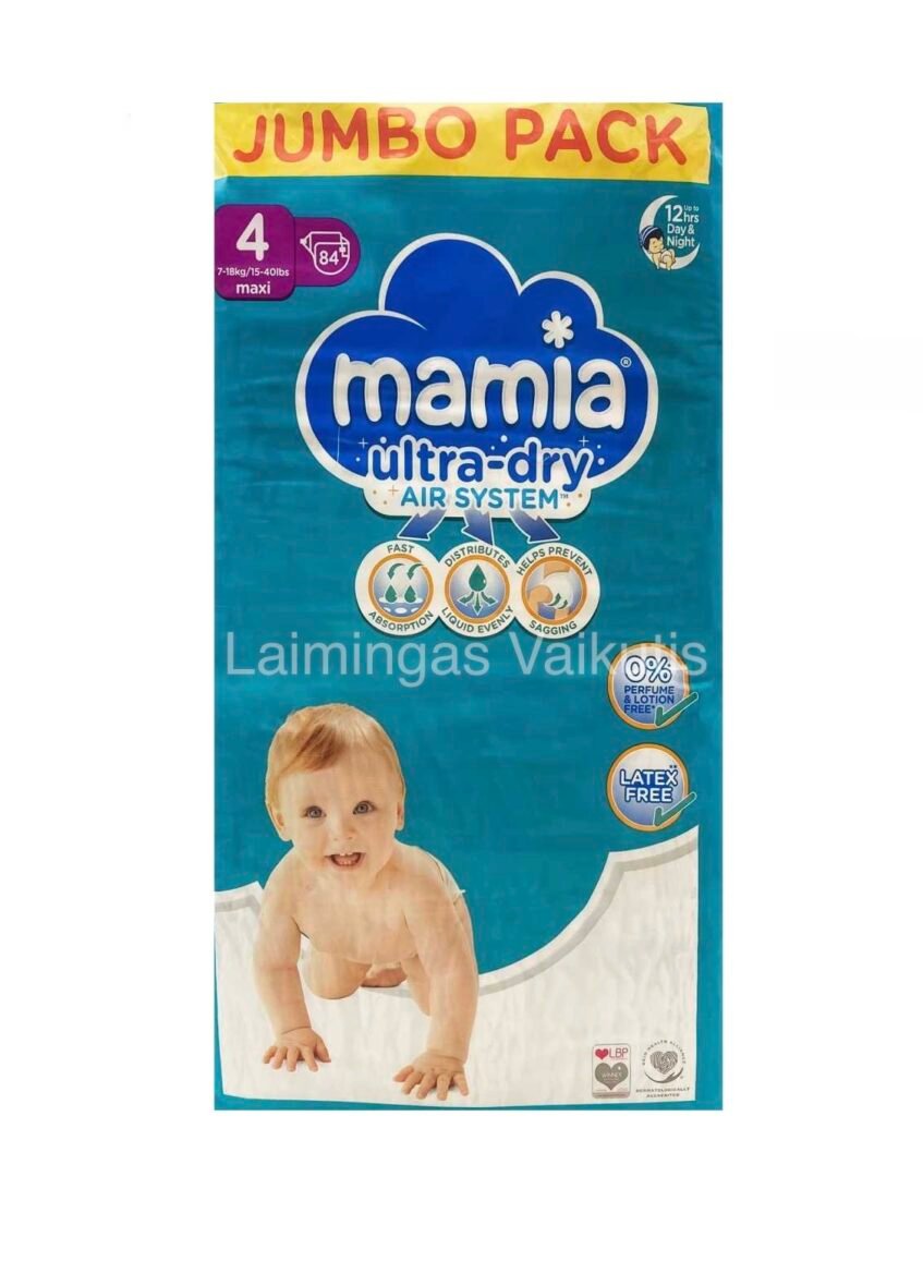 Sauskelnės Mamia Ultra Dry Air System, 4 dydis segami (7-18 kg.) 84 vnt.