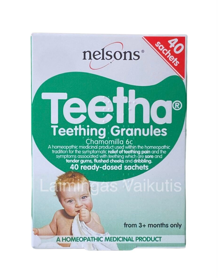 Nelson Teetha Teething granulės, 40 pakelių