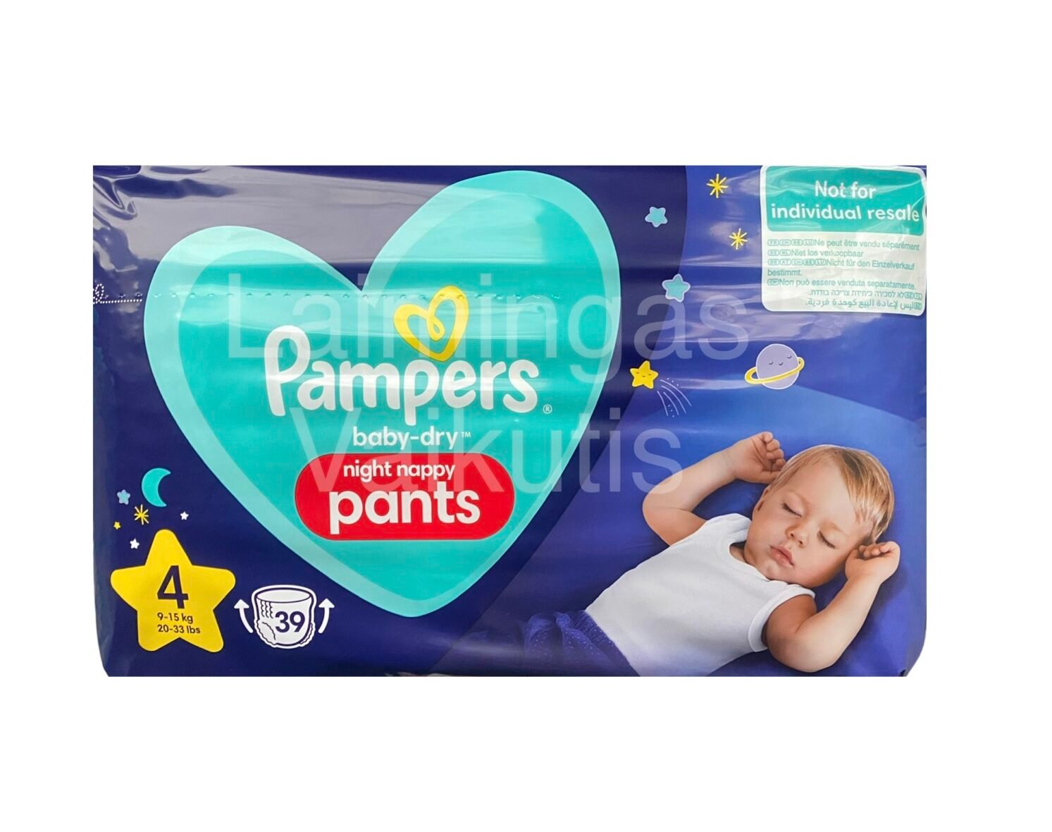 Sauskelnės – kelnaitės PAMPERS Night Pants, 4 dydis (9-15kg.) 39 vnt.