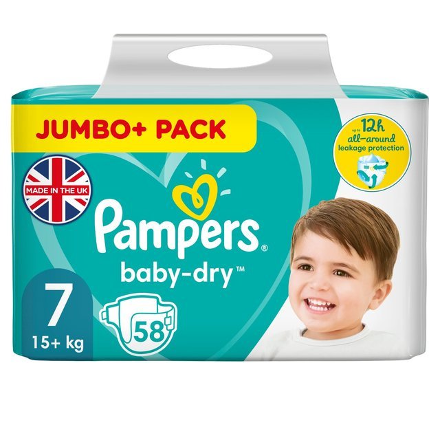 Sauskelnės Pampers Baby Dry, Jumbo Pack, 7 dydis segami (15+ kg.) 58vnt.