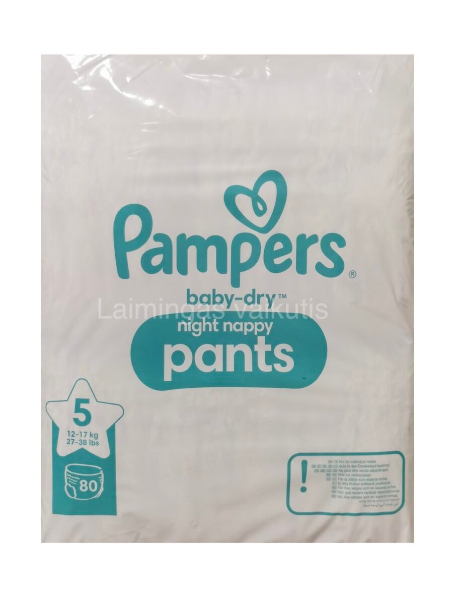 Sauskelnės – kelnaitės PAMPERS Night Pants, 5 dydis (12-17kg.) 80 vnt.