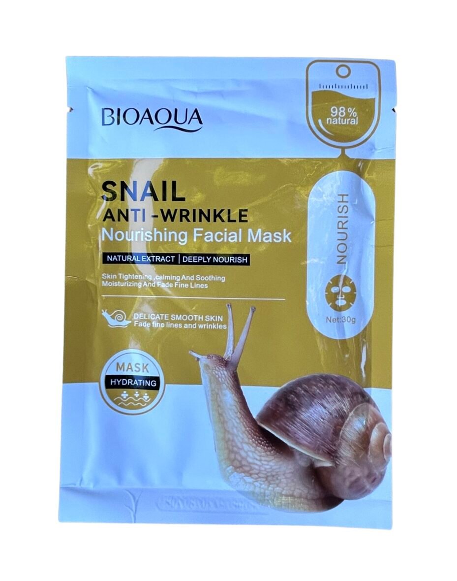Bioaqua Lakštinė veido kaukė SNAIL ANTI – WRINKLE ( nuo raukšlių ) 30 g.