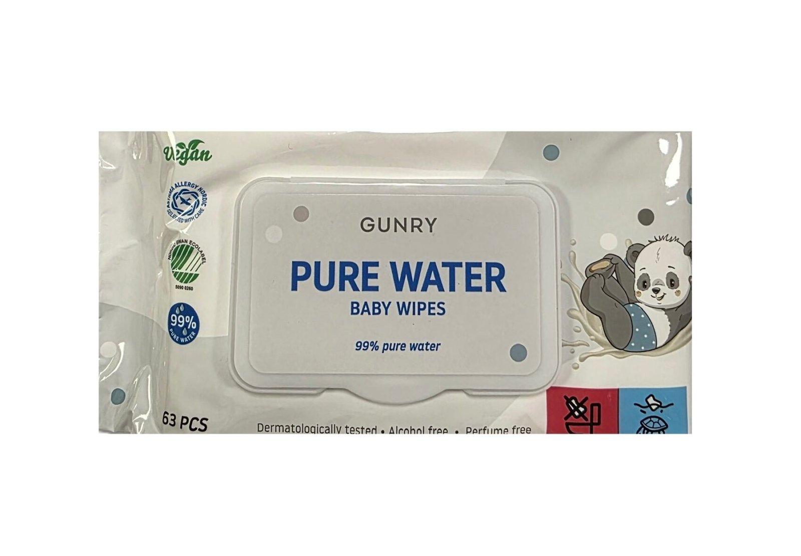 Drėgnos servetėlės kūdikiams „Gunry Pure Water Baby Wipes“, 63 vnt.