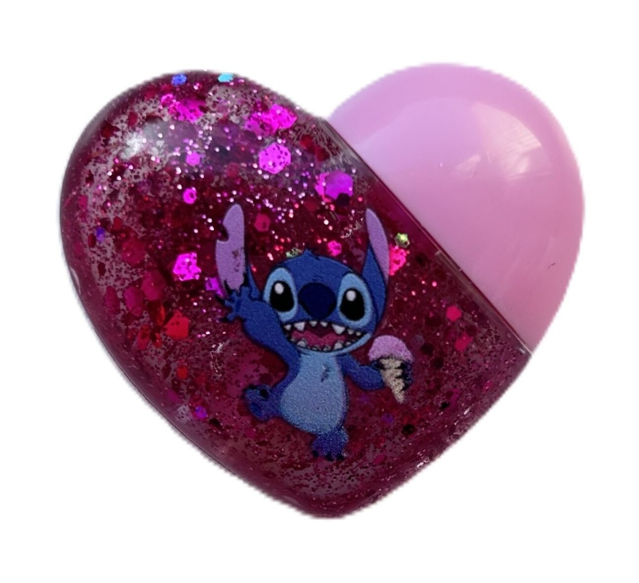 Stitch spalvą keičiantis lūpų blizgis – širdelės formos dizainas 10 g. (tamsiai rožinė pakuotė)